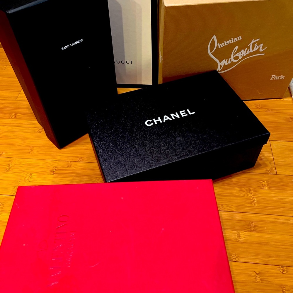 Assorted boxes! Louboutin, Chanel, Valentino, Gucci, Saint Laurent